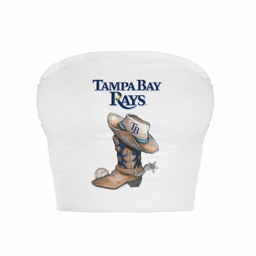 Tampa Bay Rays Tiny Turnip Women's Cowboy Boot Crop Tube Top White