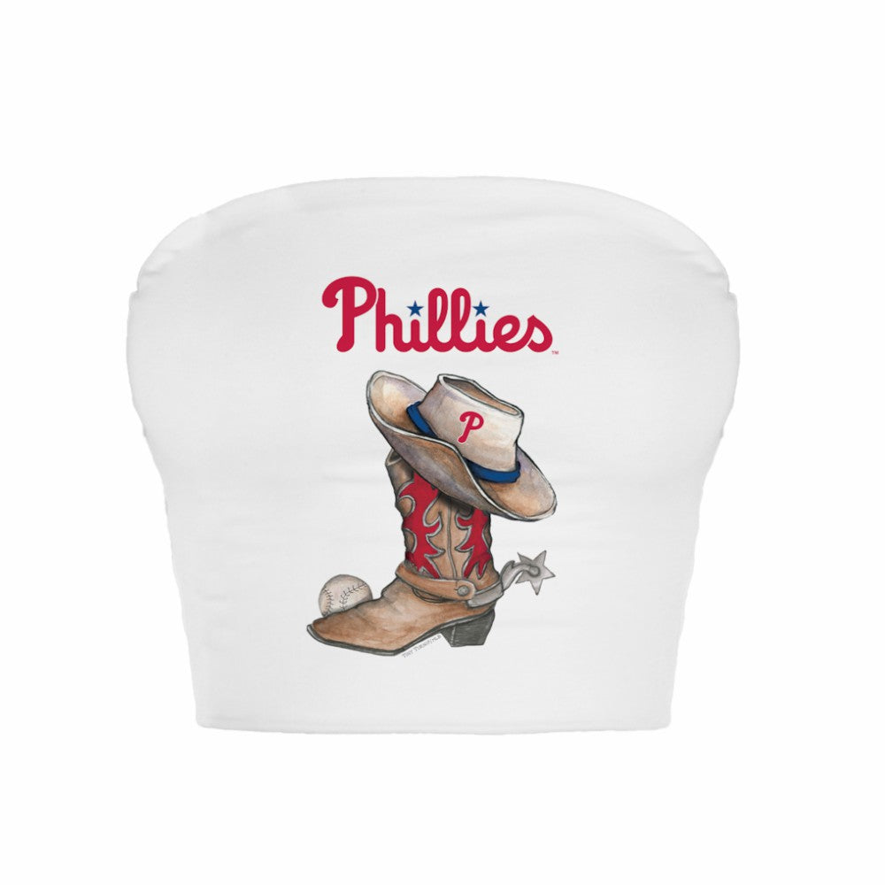 Philadelphia Phillies Tiny Turnip Women's Cowboy Boot Crop Tube Top White