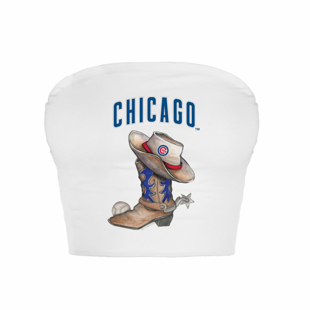 Chicago Cubs Tiny Turnip Women's Cowboy Boot Crop Tube Top White