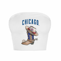 Chicago Cubs Tiny Turnip Women's Cowboy Boot Crop Tube Top White