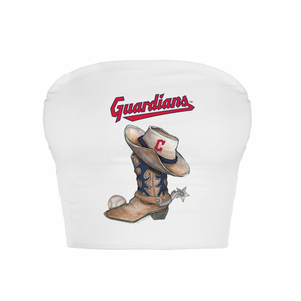 Cleveland Guardians Tiny Turnip Women's Cowboy Boot Crop Tube Top White