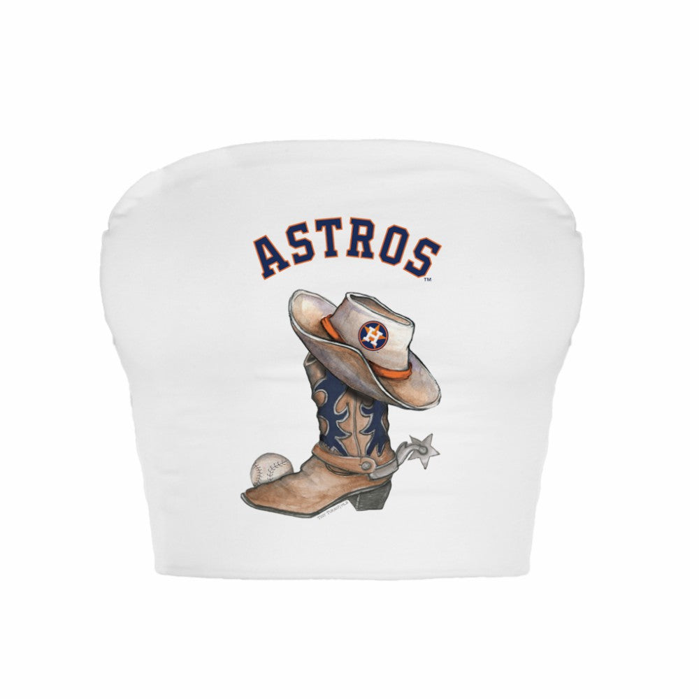 Houston Astros Tiny Turnip Women's Cowboy Boot Crop Tube Top White