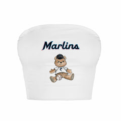Miami Marlins Tiny Turnip Women's Teddy Bear Crop Tube Top White