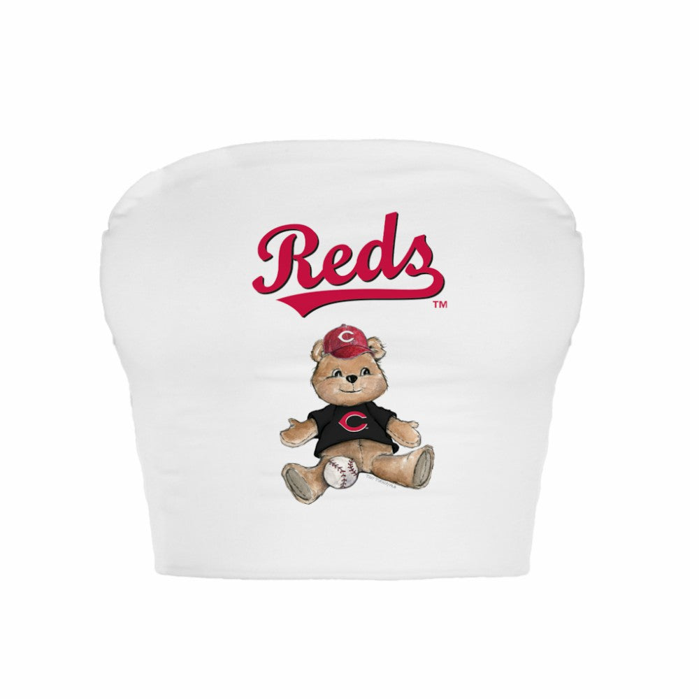 Cincinnati Reds Tiny Turnip Women's Teddy Bear Crop Tube Top White