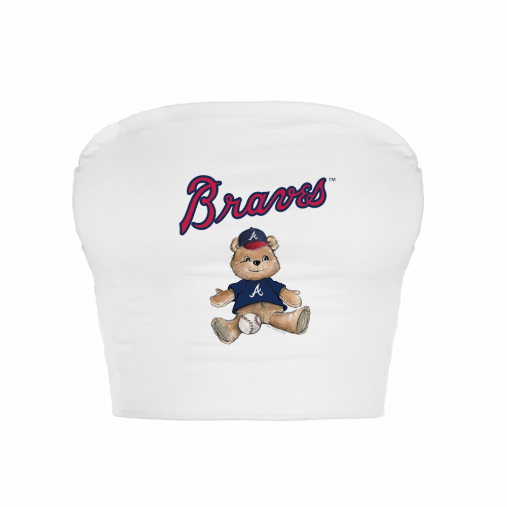Atlanta Braves Tiny Turnip Women's Teddy Bear Crop Tube Top White