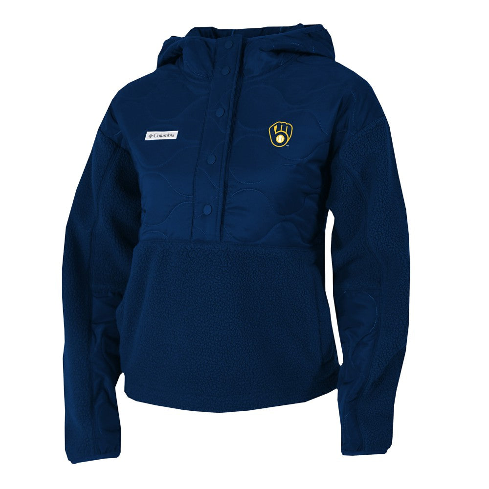 Milwaukee Brewers Women's Cloud Point Hooded Fleece Half-Snap Pullover Jacket Navy | Columbia
