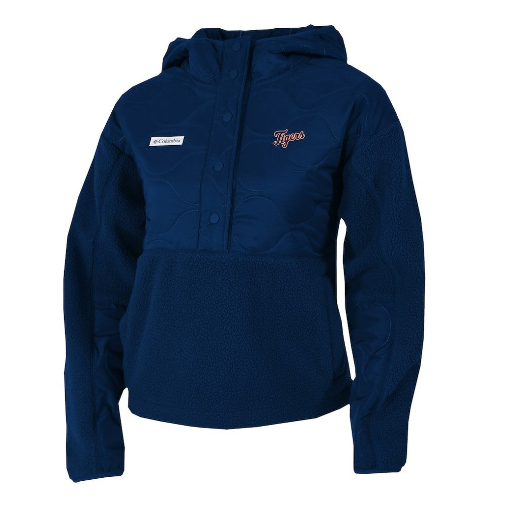 Detroit Tigers Women's Cloud Point Hooded Fleece Half-Snap Pullover Jacket Navy | Columbia