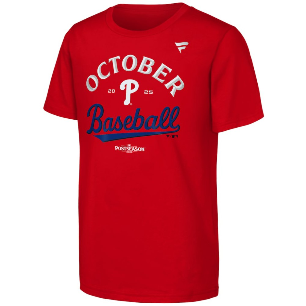 Philadelphia Phillies Youth 2025 MLB Postseason Locker Room T-Shirt Red