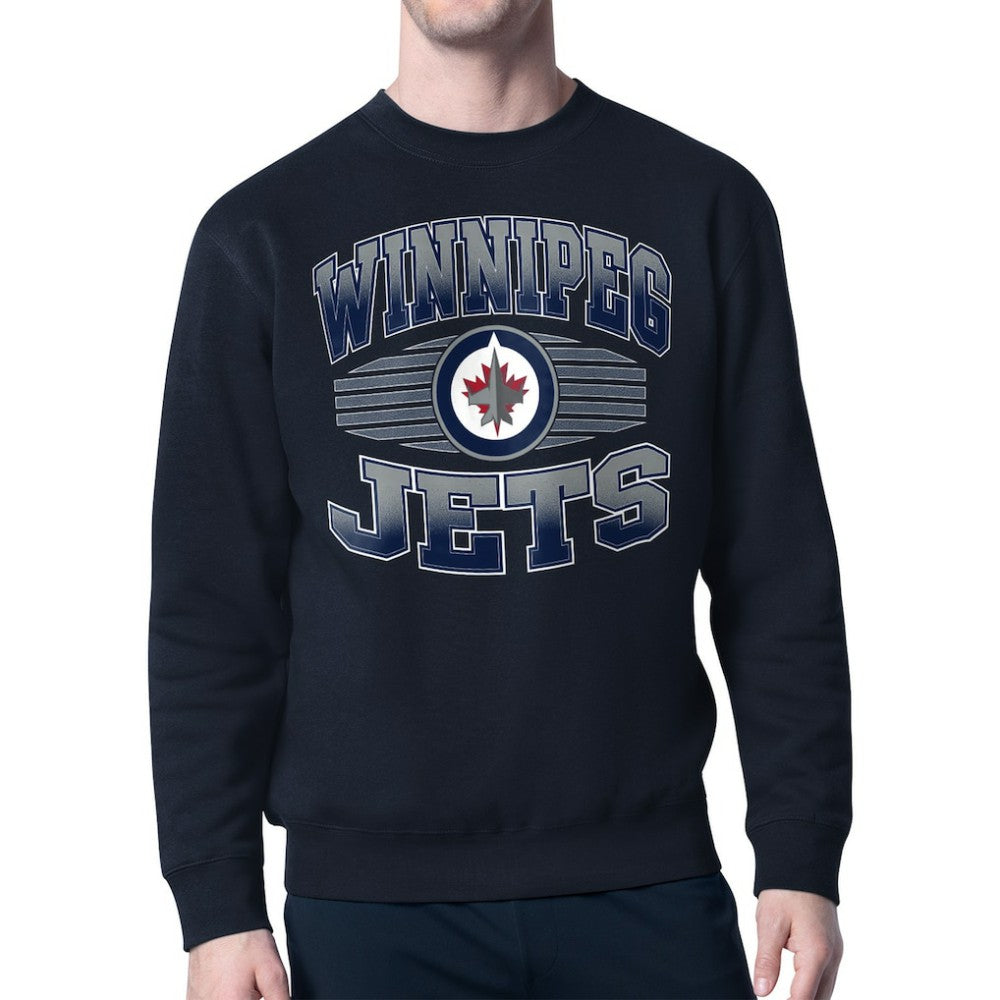 Winnipeg Jets Starter Team Grit Graphic Fleece Pullover Sweatshirt Navy