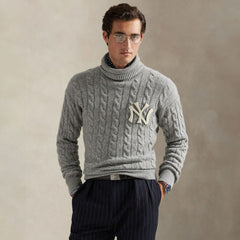 New York Yankees Polo Ralph Lauren Wool Turtleneck Sweater Heather Gray