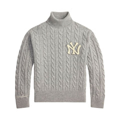 New York Yankees Polo Ralph Lauren Wool Turtleneck Sweater Heather Gray
