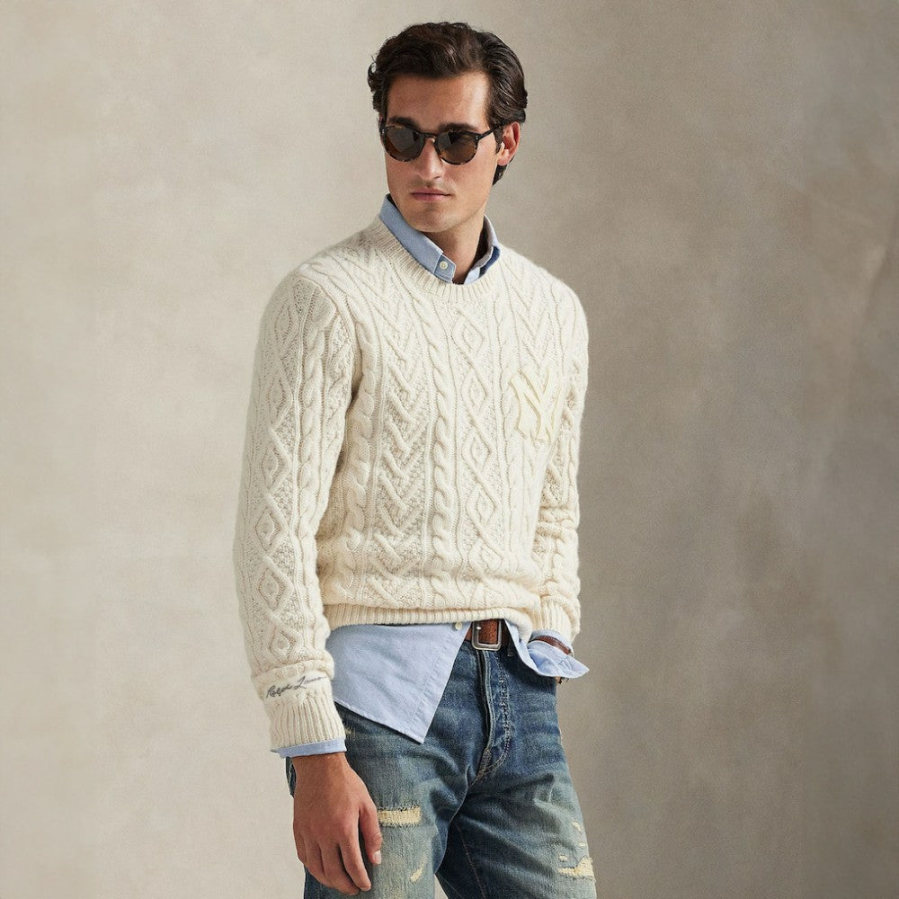 New York Yankees Polo Ralph Lauren Wool-Alpaca Sweater Cream