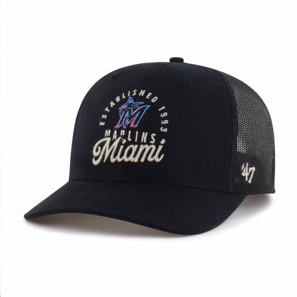 Miami Marlins Pitstop Trucker Adjustable Hat Black | 47 brand