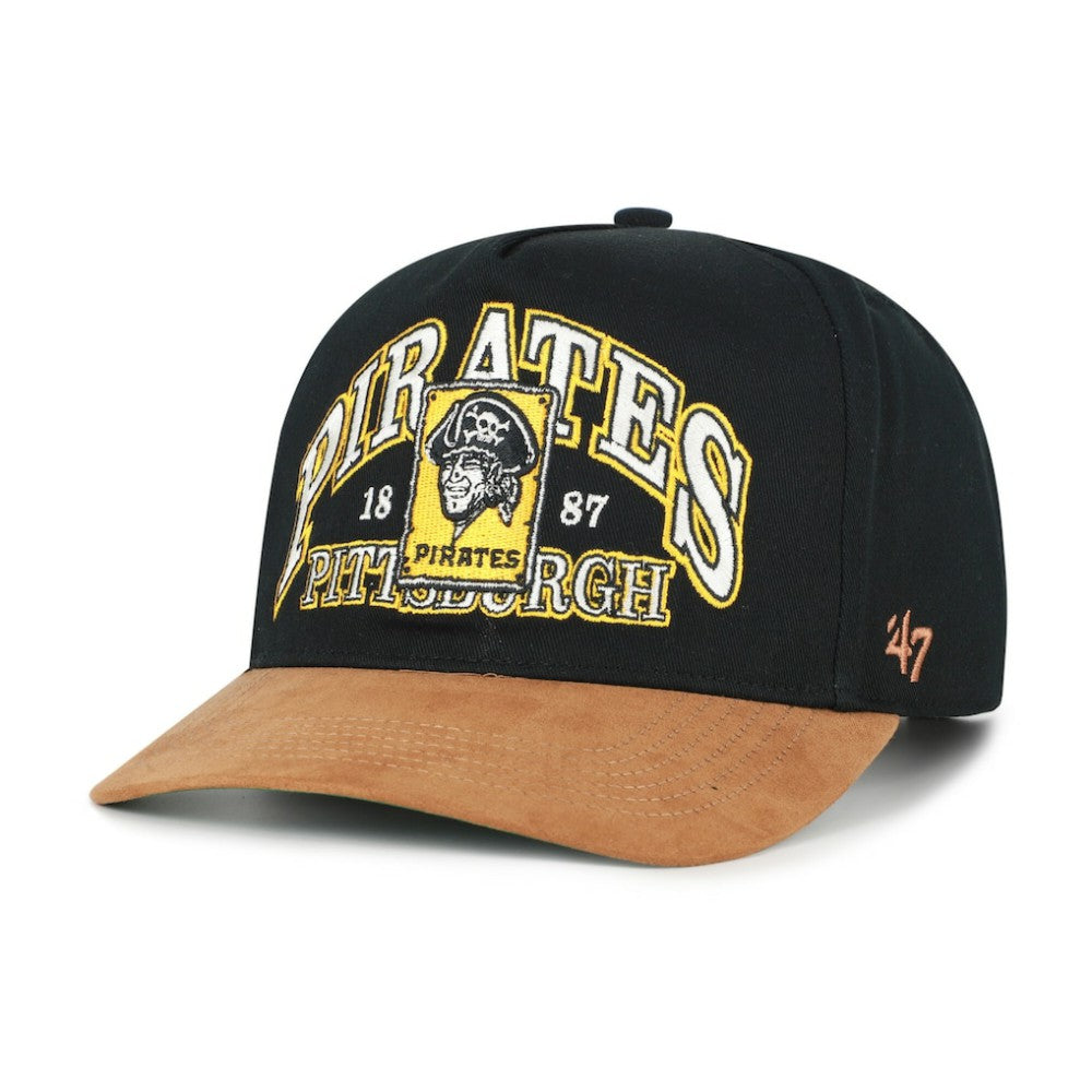 Pittsburgh Pirates Cooperstown Break Wood Suede Hitch Adjustable Hat Black/Brown | 47 brand