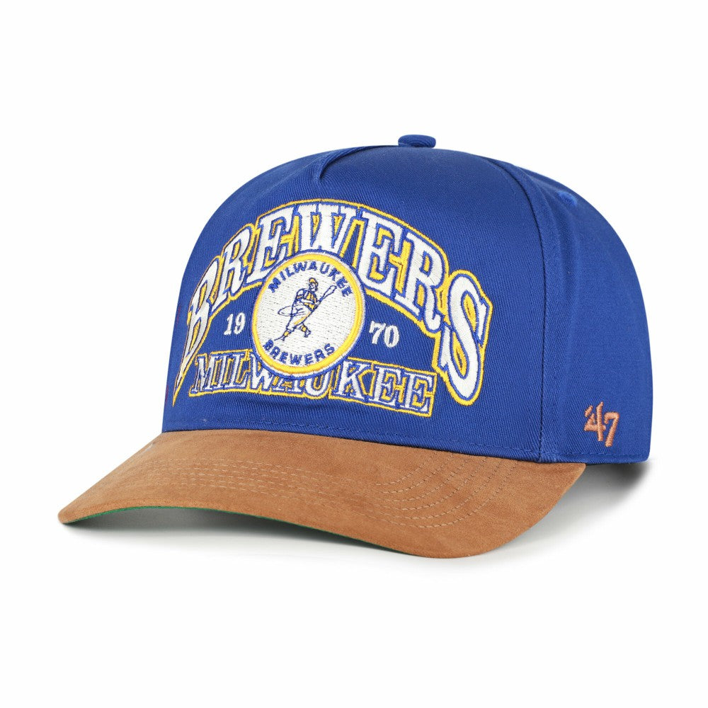 Milwaukee Brewers Cooperstown Break Wood Suede Hitch Adjustable Hat Royal/Brown | 47 brand