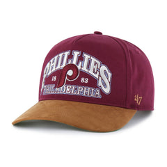 Philadelphia Phillies Cooperstown Break Wood Suede Hitch Adjustable Hat Burgundy/Brown | 47 brand