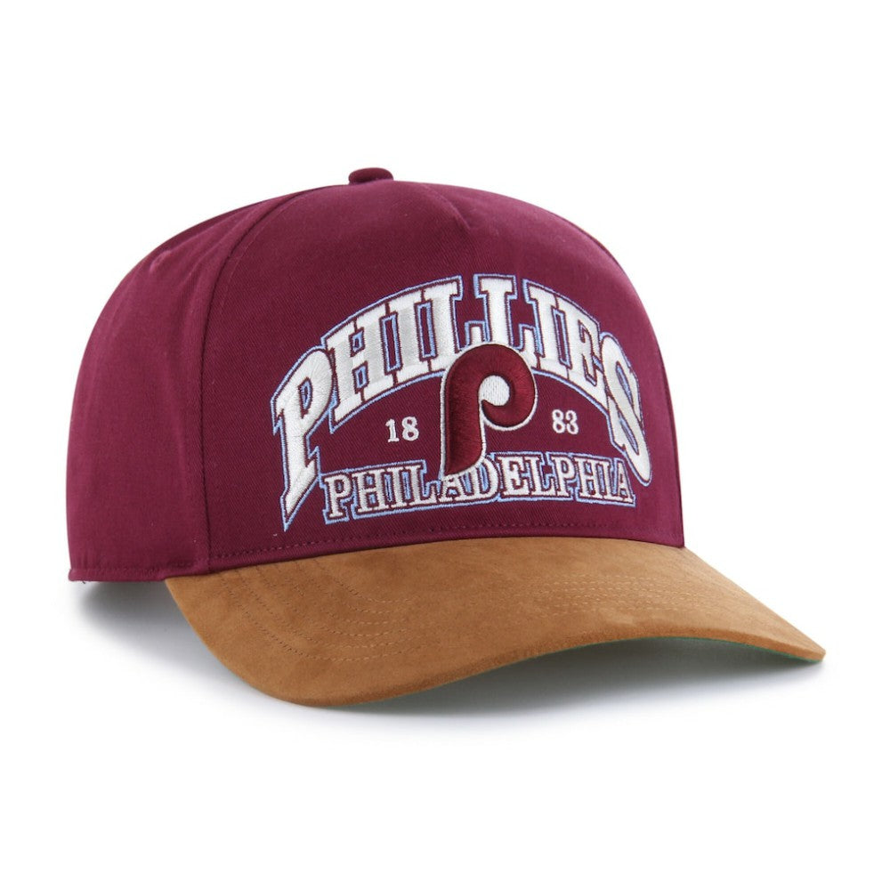 Philadelphia Phillies Cooperstown Break Wood Suede Hitch Adjustable Hat Burgundy/Brown | 47 brand