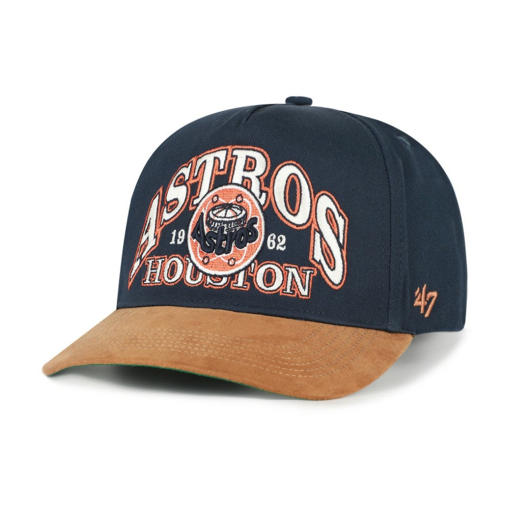 Houston Astros Cooperstown Break Wood Suede Hitch Adjustable Hat Navy/Brown | 47 brand