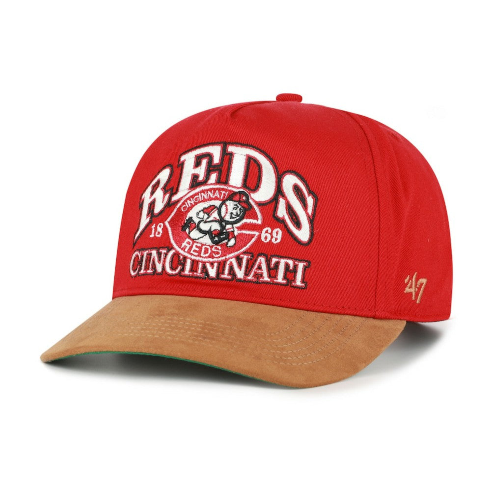 Cincinnati Reds Cooperstown Break Wood Suede Hitch Adjustable Hat Red/Brown | 47 brand