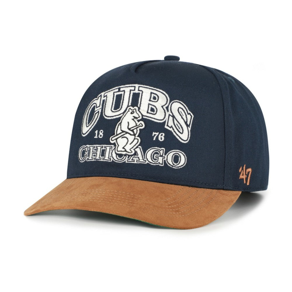 Chicago Cubs Cooperstown Break Wood Suede Hitch Adjustable Hat Navy/Brown | 47 brand