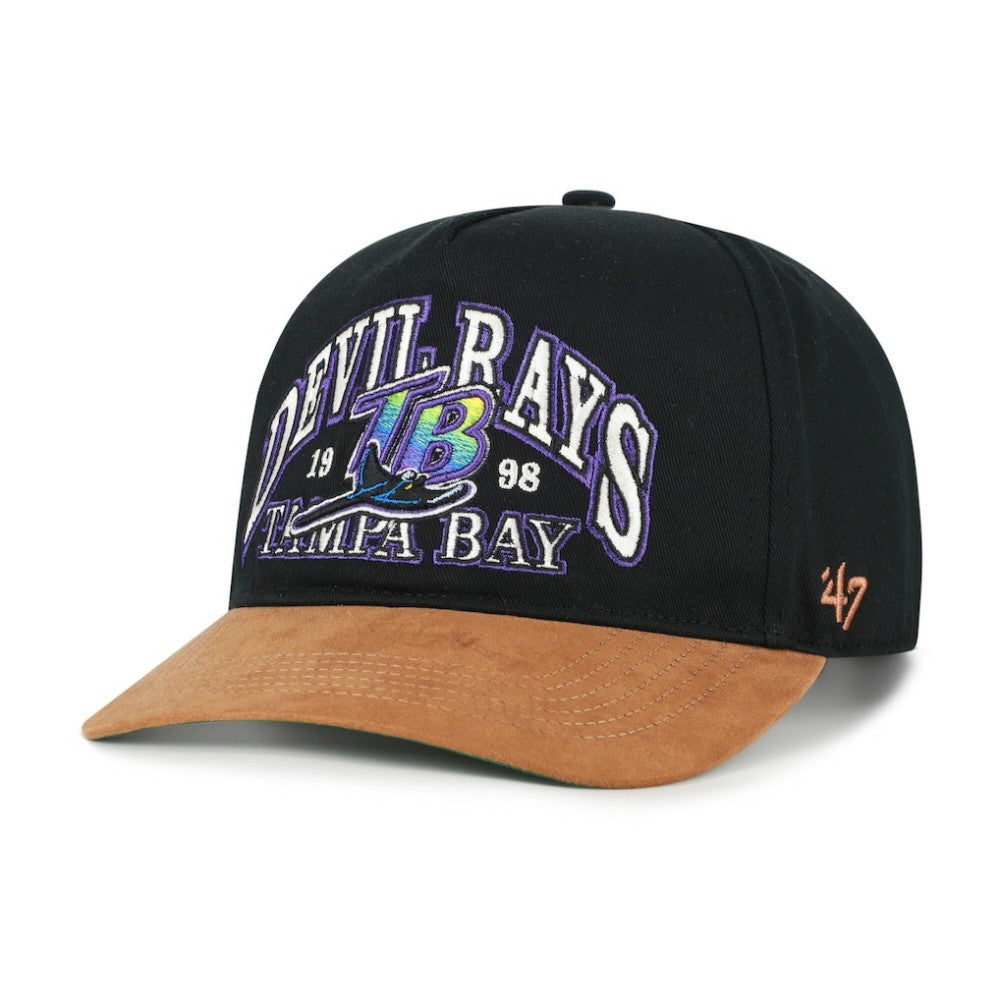 Tampa Bay Rays Cooperstown Break Wood Suede Hitch Adjustable Hat Black/Brown | 47 brand