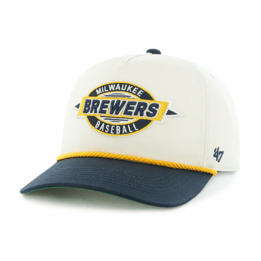 Milwaukee Brewers Youth Frame Out Hitch Adjustable Hat Natural/Navy | 47 brand