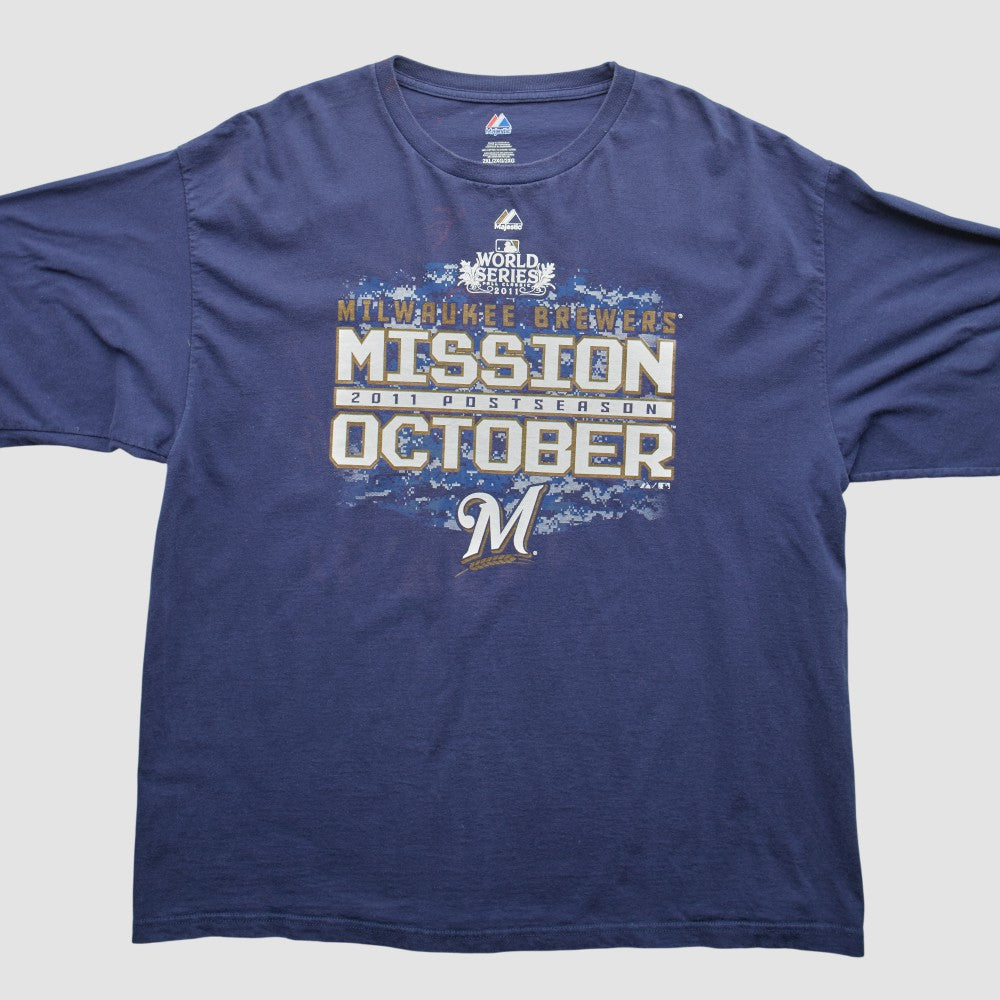 Milwaukee Brewers Majestic 2011 Long Sleeve T-Shirt Blue Vintage