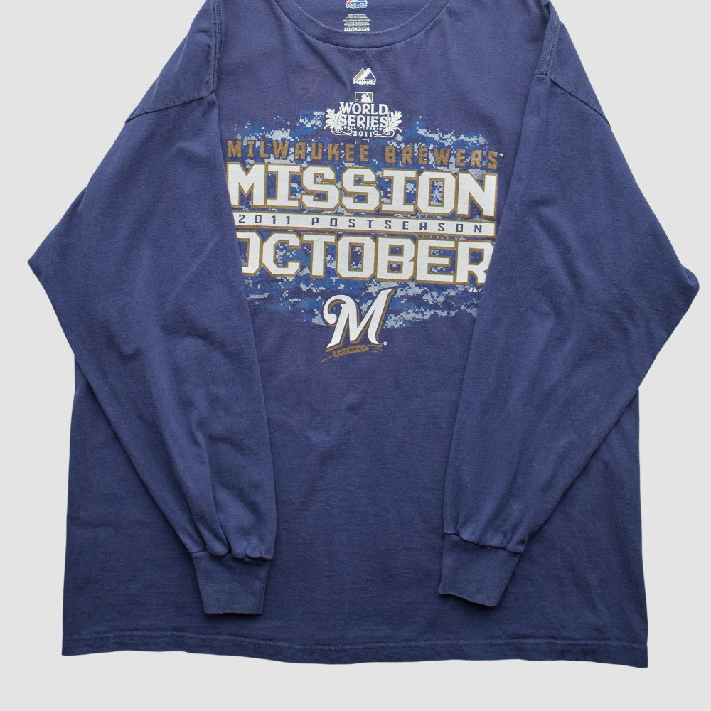 Milwaukee Brewers Majestic 2011 Long Sleeve T-Shirt Blue Vintage