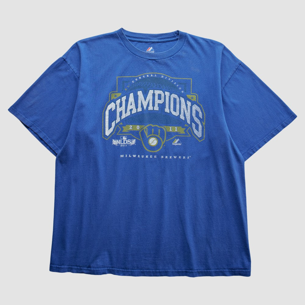 Milwaukee Brewers Majestic 2011 T-Shirt Blue Vintage
