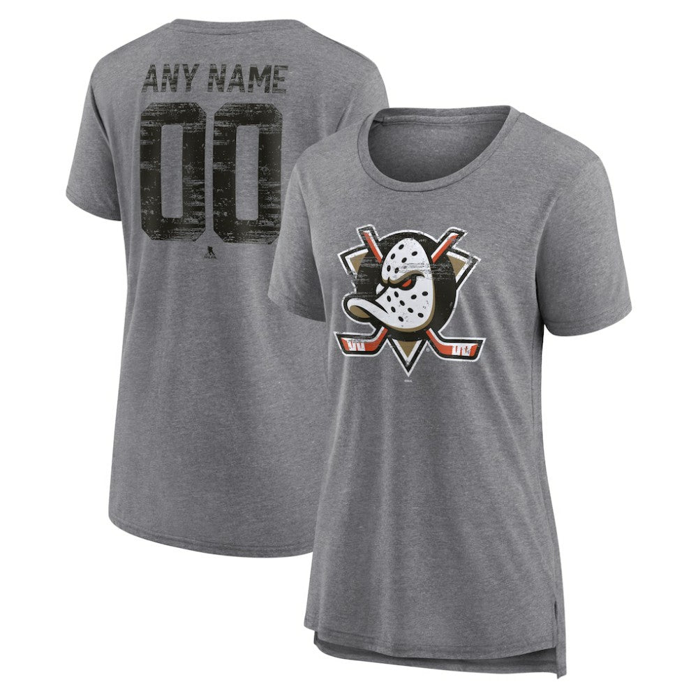 Anaheim Ducks Women's Heritage Custom Tri-Blend T-Shirt Gray