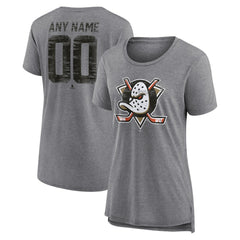 Anaheim Ducks Women's Heritage Custom Tri-Blend T-Shirt Gray