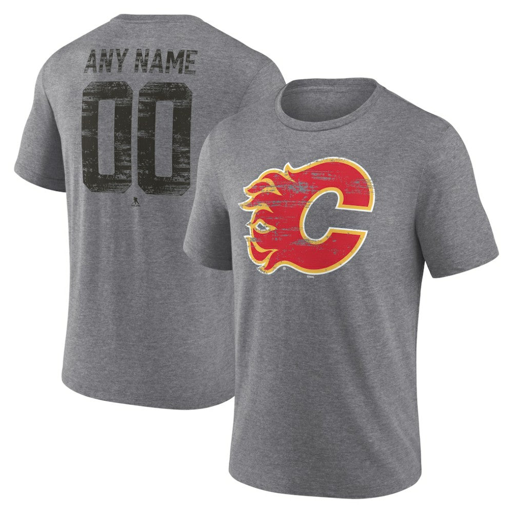 Calgary Flames Heritage Custom Tri-Blend T-Shirt Gray