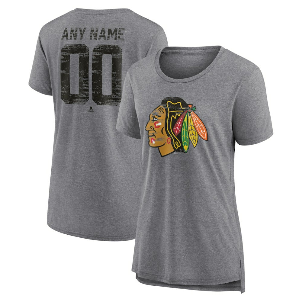 Chicago Blackhawks Women's Heritage Custom Tri-Blend T-Shirt Gray