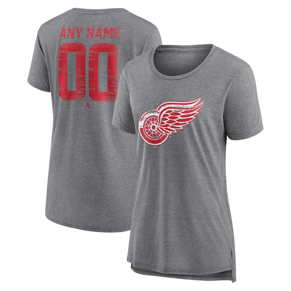 Detroit Red Wings Women's Heritage Custom Tri-Blend T-Shirt Gray