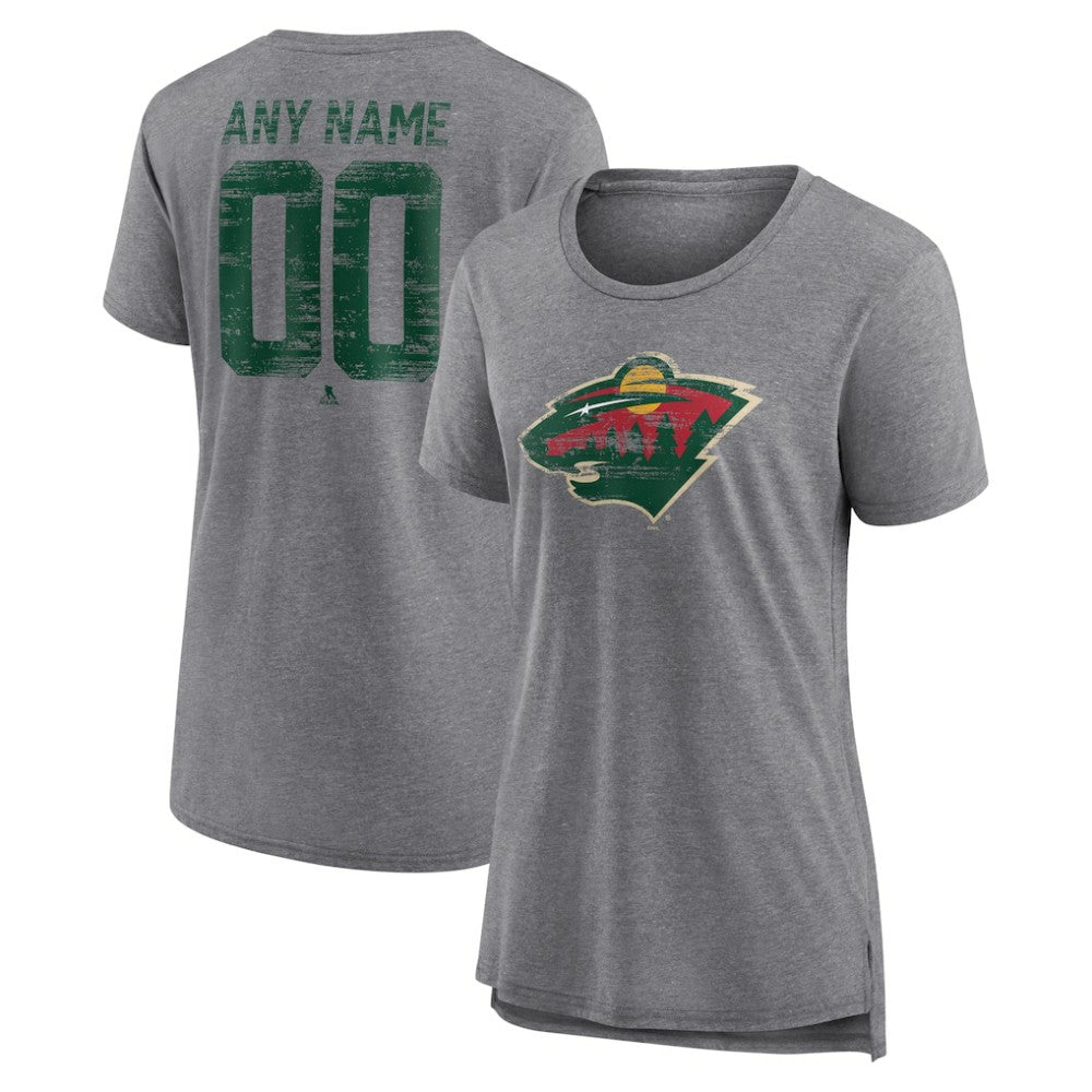 Minnesota Wild Women's Heritage Custom Tri-Blend T-Shirt Gray