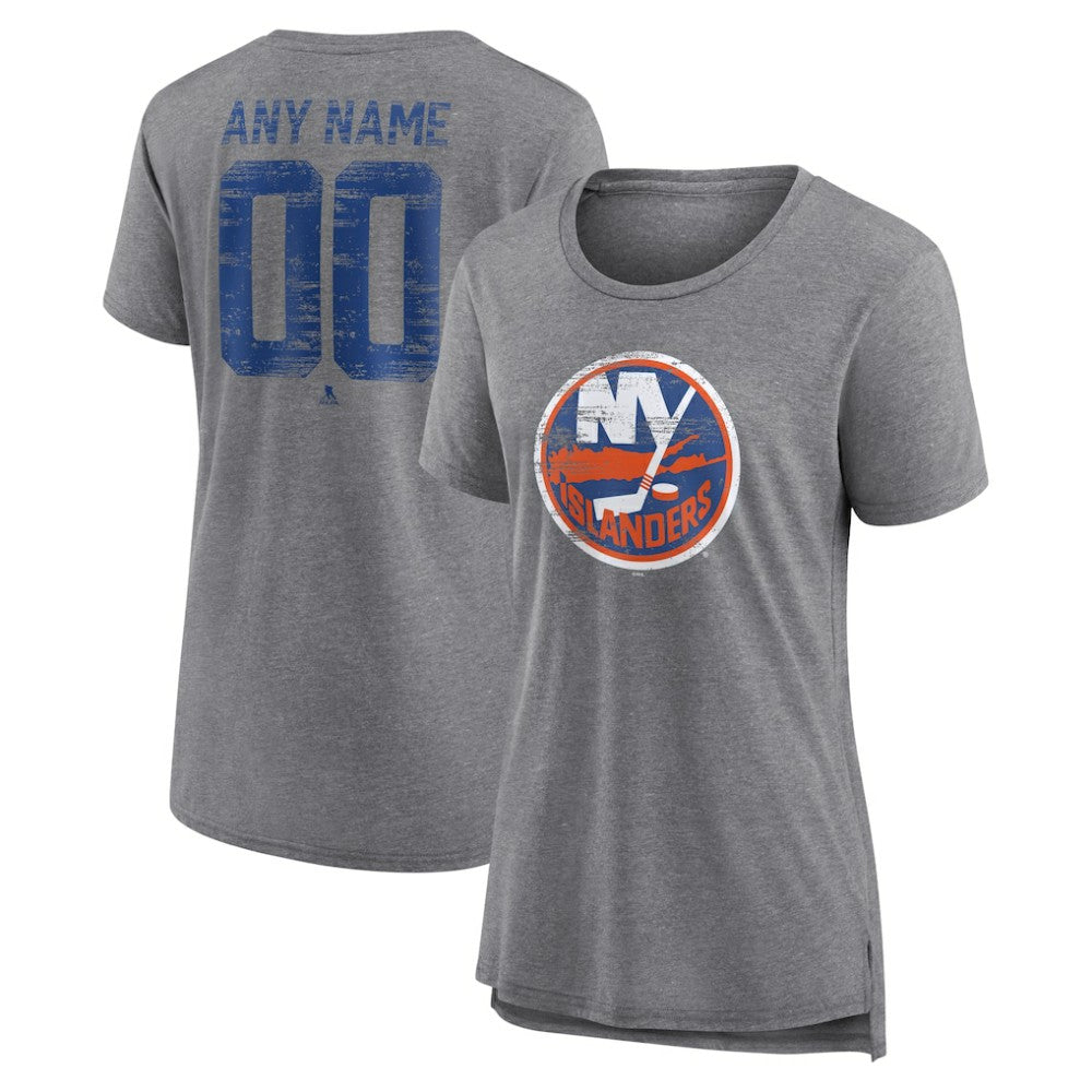New York Islanders Women's Heritage Custom Tri-Blend T-Shirt Gray
