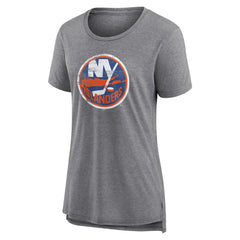 New York Islanders Women's Heritage Custom Tri-Blend T-Shirt Gray