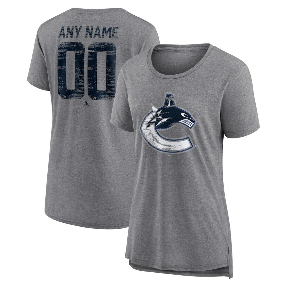 Vancouver Canucks Women's Heritage Custom Tri-Blend T-Shirt Gray