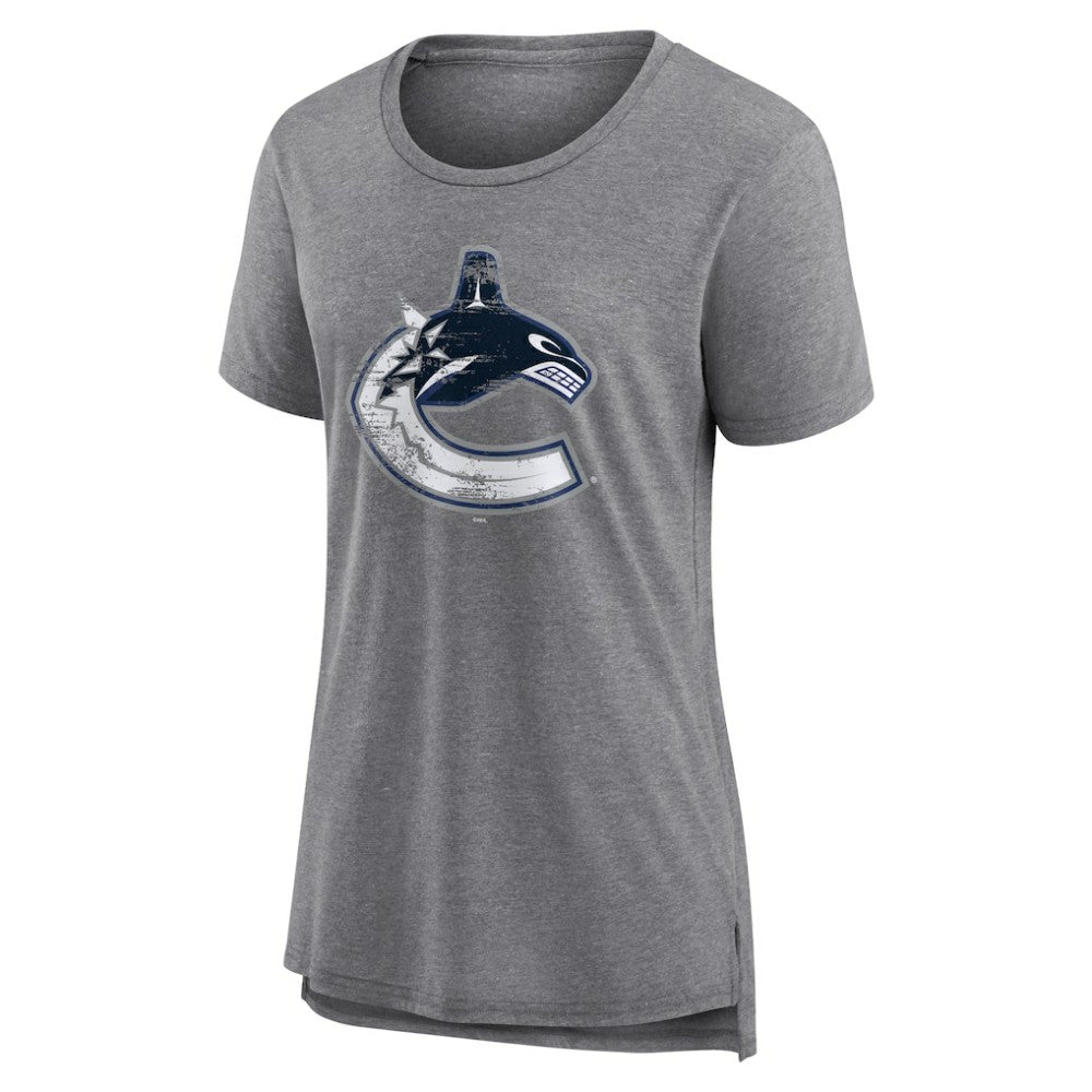 Vancouver Canucks Women's Heritage Custom Tri-Blend T-Shirt Gray