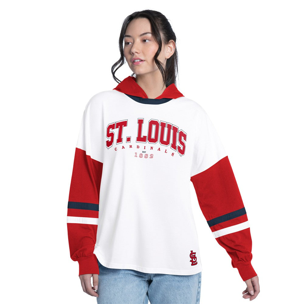 St. Louis Cardinals G-III 4Her by Carl Banks Women's Key Player Oversized Hooded Long Sleeve T-Shirt White/Red