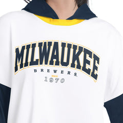 Milwaukee Brewers G-III 4Her by Carl Banks Women's Key Player Oversized Hooded Long Sleeve T-Shirt White/Navy