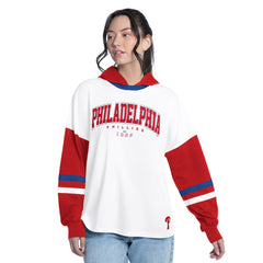 Philadelphia Phillies G-III 4Her by Carl Banks Women's Key Player Oversized Hooded Long Sleeve T-Shirt White/Red