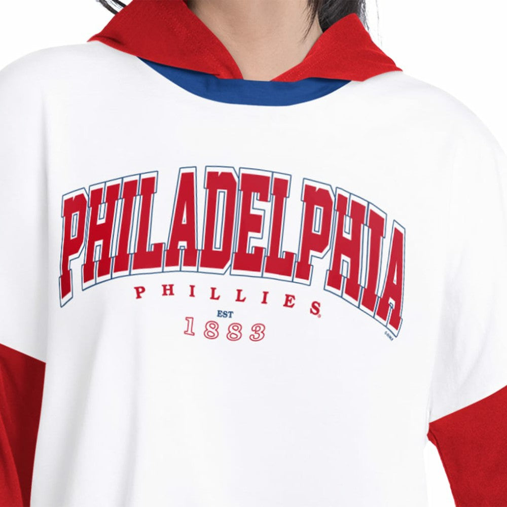 Philadelphia Phillies G-III 4Her by Carl Banks Women's Key Player Oversized Hooded Long Sleeve T-Shirt White/Red