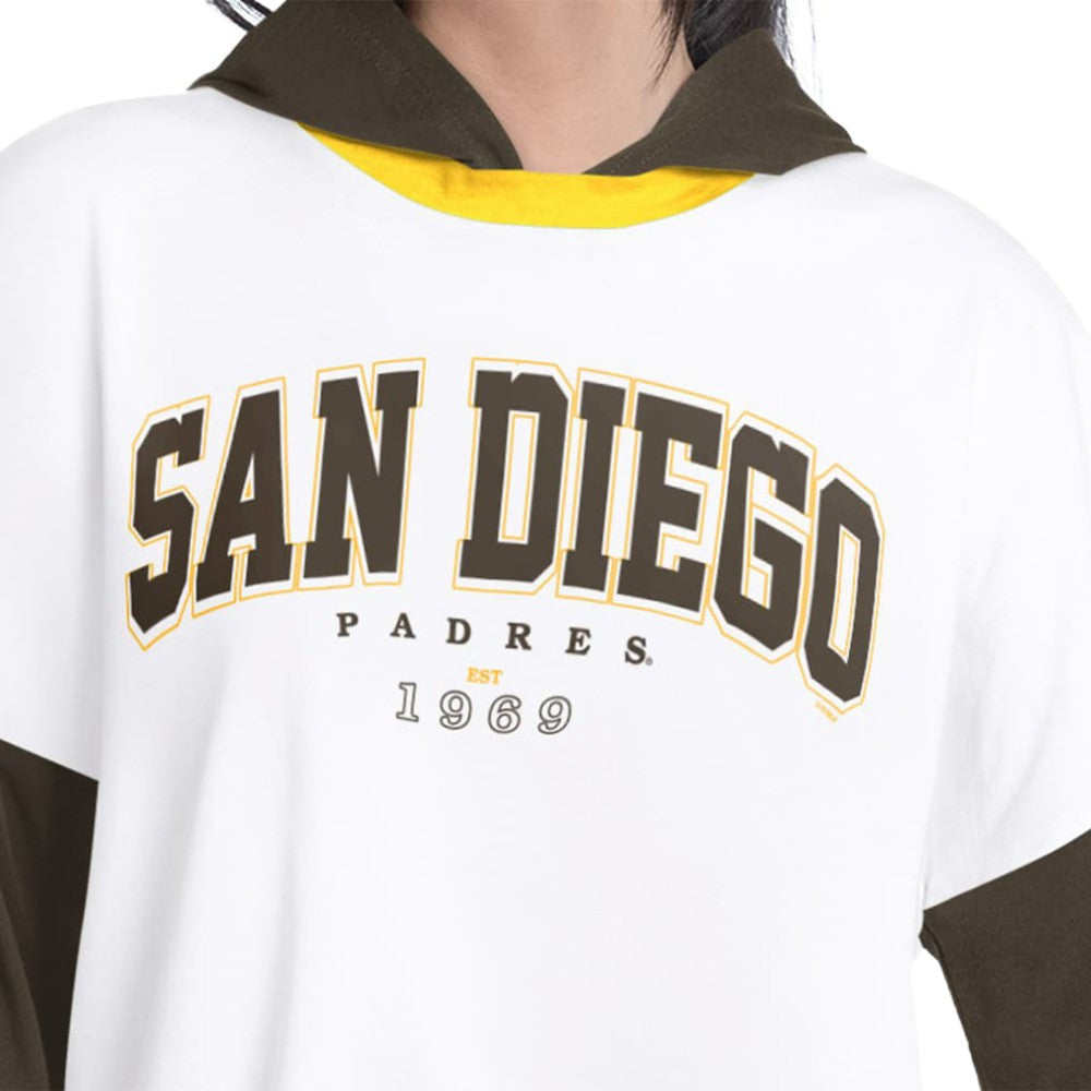 San Diego Padres G-III 4Her by Carl Banks Women's Key Player Oversized Hooded Long Sleeve T-Shirt White/Brown