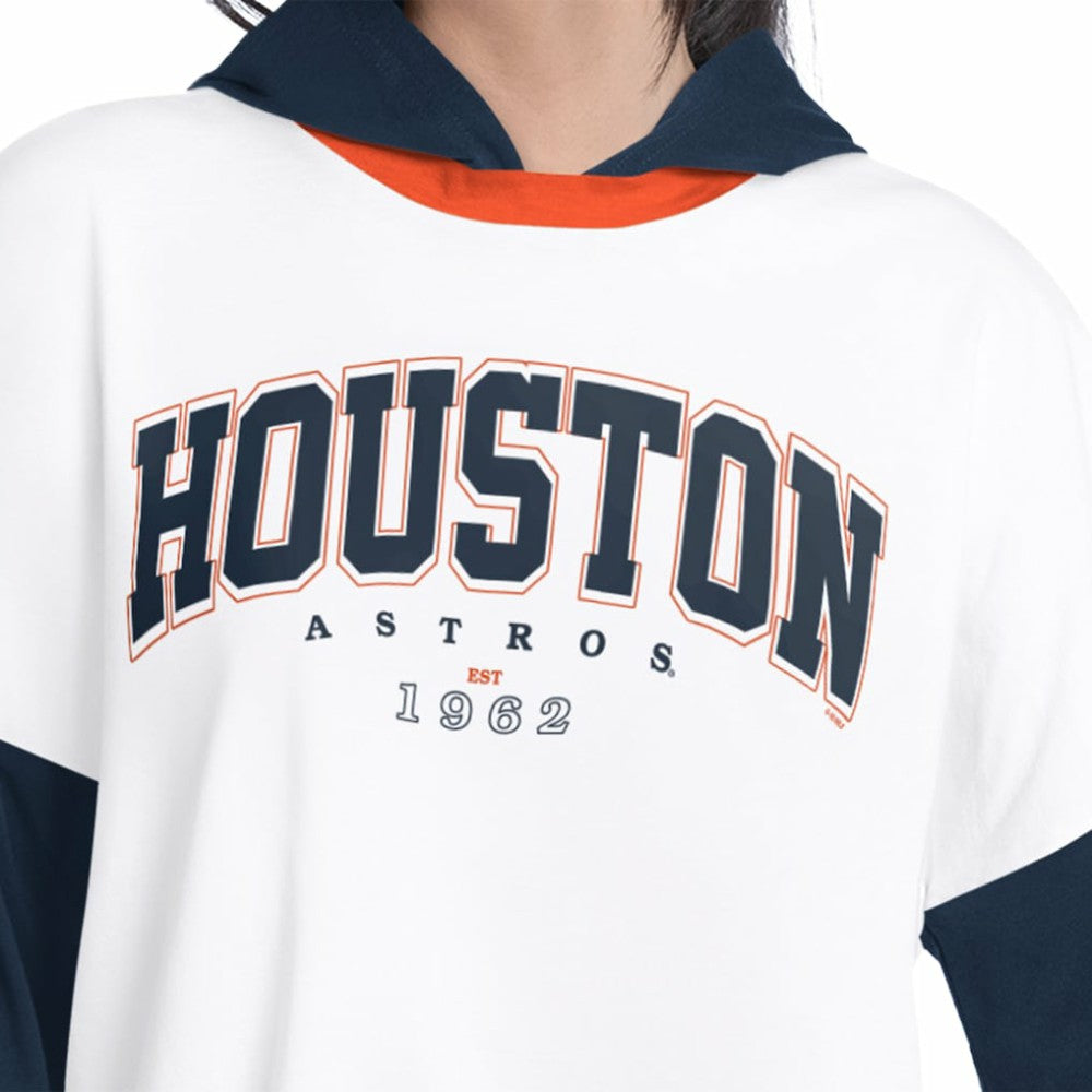 Houston Astros G-III 4Her by Carl Banks Women's Key Player Oversized Hooded Long Sleeve T-Shirt White/Navy