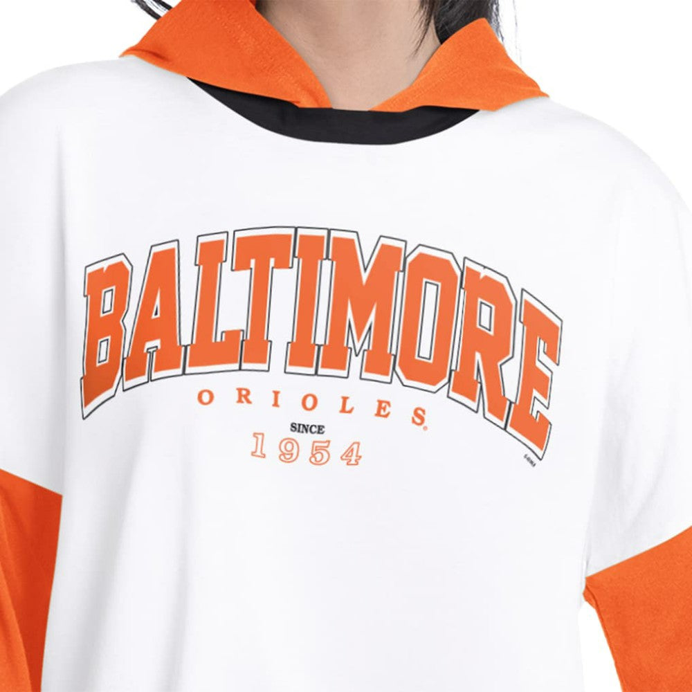 Baltimore Orioles G-III 4Her by Carl Banks Women's Key Player Oversized Hooded Long Sleeve T-Shirt White/Orange
