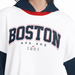 Boston Red Sox G-III 4Her by Carl Banks Women's Key Player Oversized Hooded Long Sleeve T-Shirt White/Navy