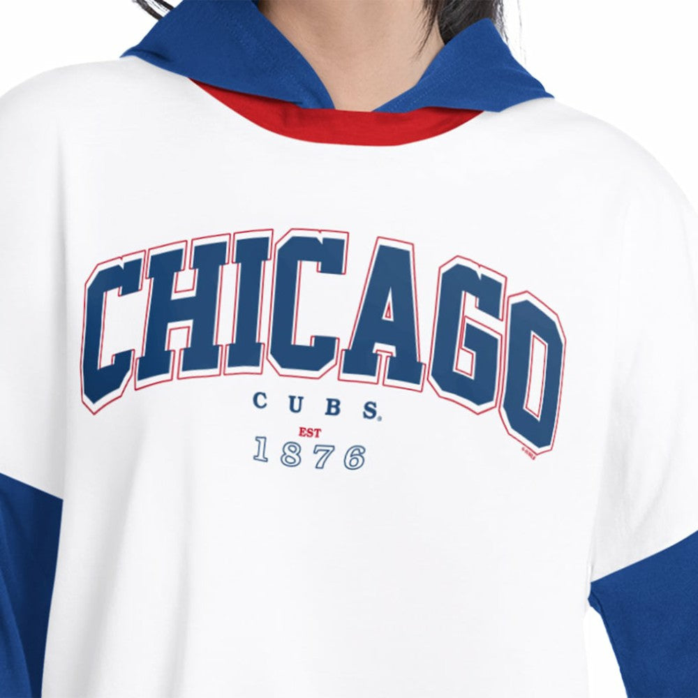 Chicago Cubs G-III 4Her by Carl Banks Women's Key Player Oversized Hooded Long Sleeve T-Shirt White/Royal