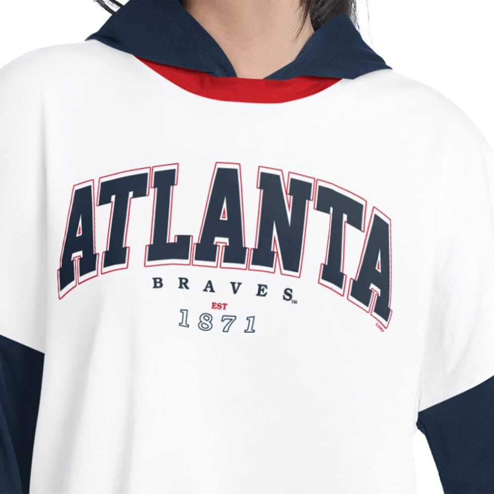 Atlanta Braves G-III 4Her by Carl Banks Women's Key Player Oversized Hooded Long Sleeve T-Shirt White/Navy