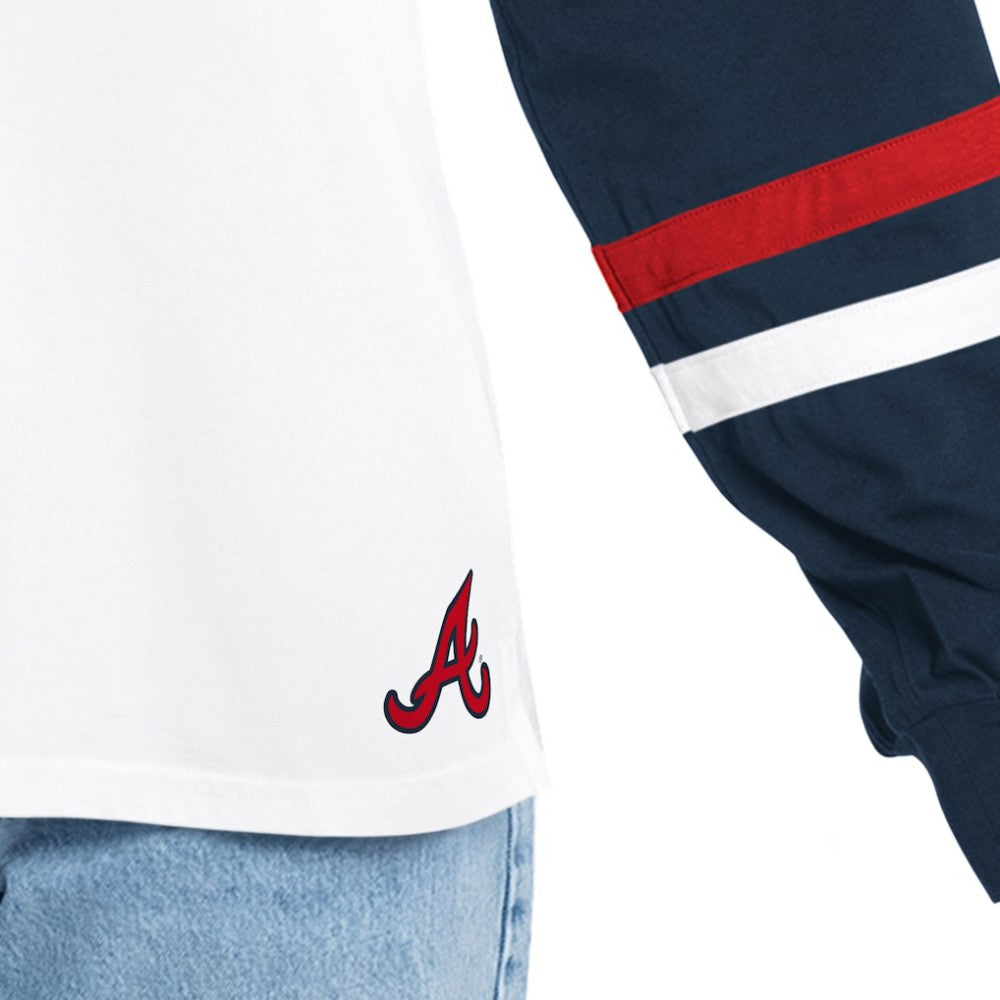 Atlanta Braves G-III 4Her by Carl Banks Women's Key Player Oversized Hooded Long Sleeve T-Shirt White/Navy
